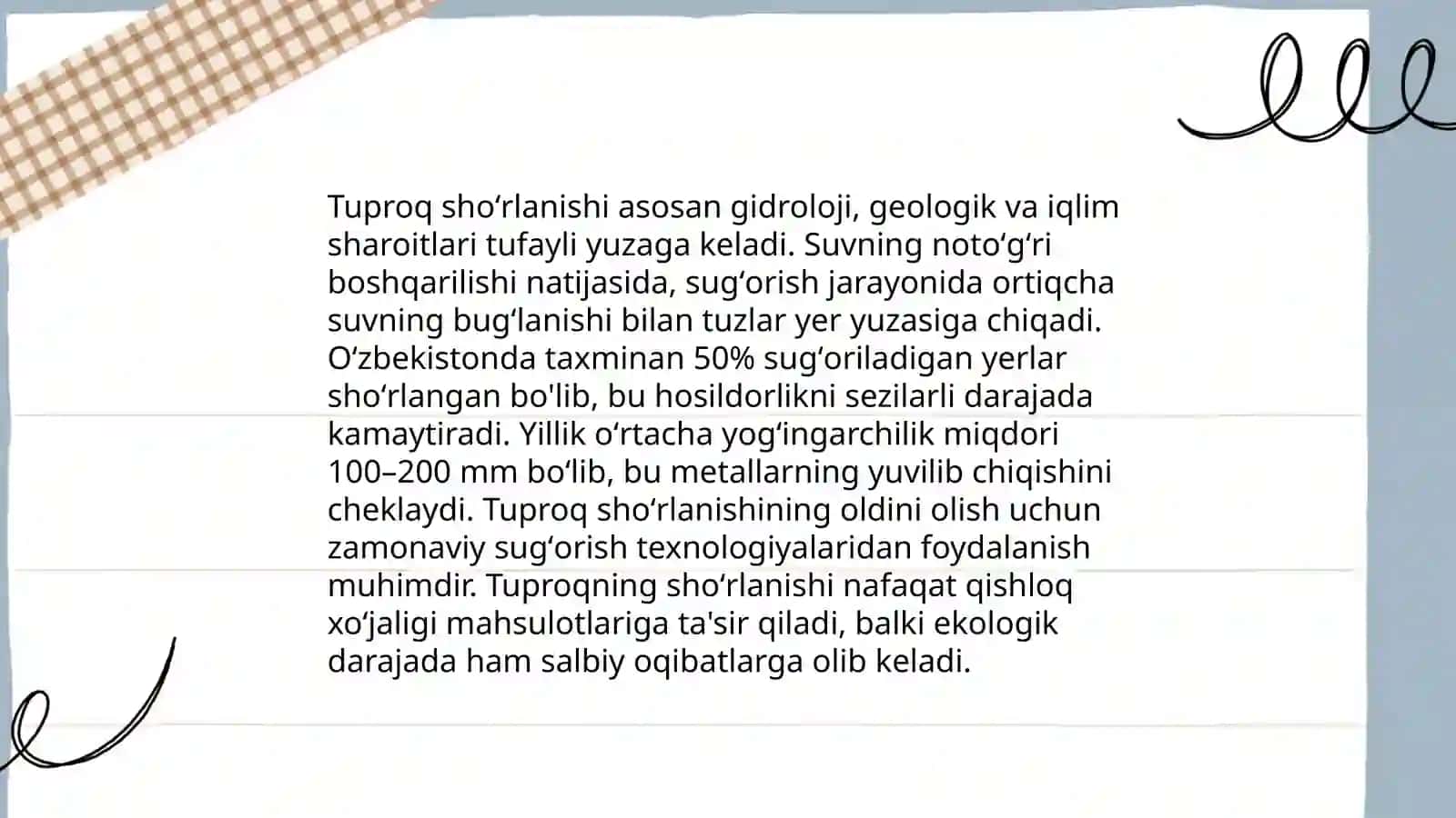 Oʻzbekistonda shoʻrlanish muommasi va uni oldini olish chora tadbirlari 4