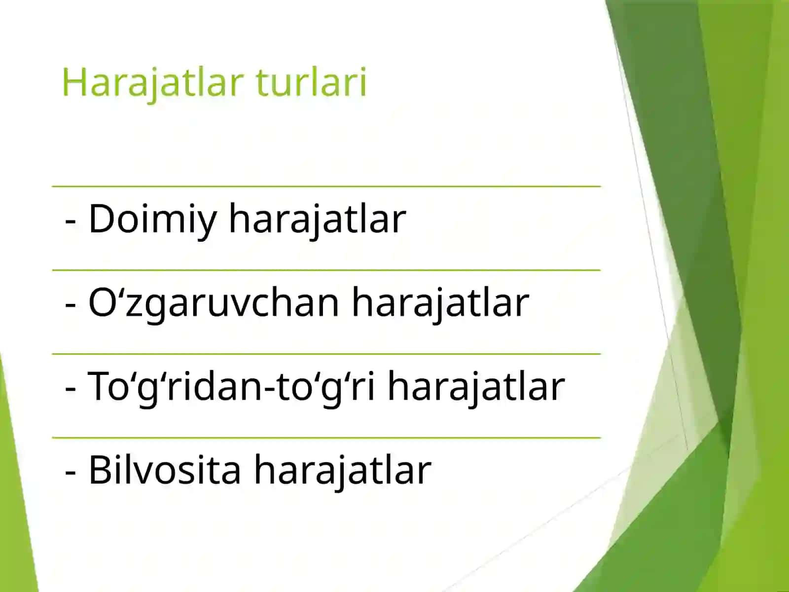 Harajatlar vaularni boshqarish 4