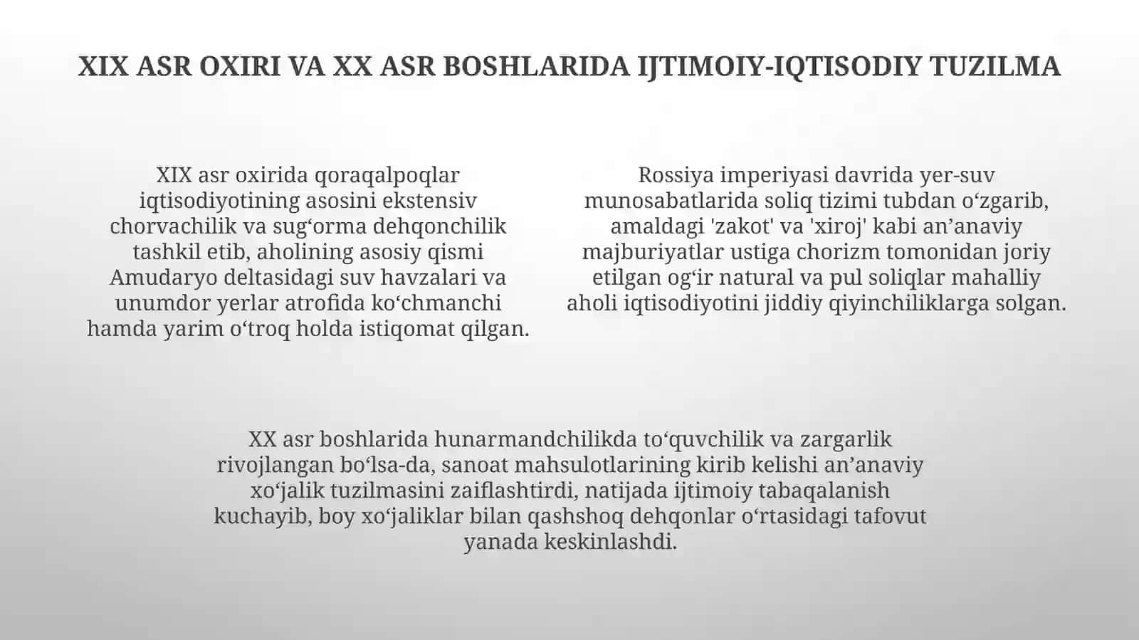 XIX asr oxiri – XX asr boshlarida qoraqalpoqlarning siyosiy, ijtimoiy-iqtisodiy va madaniy hayoti 4