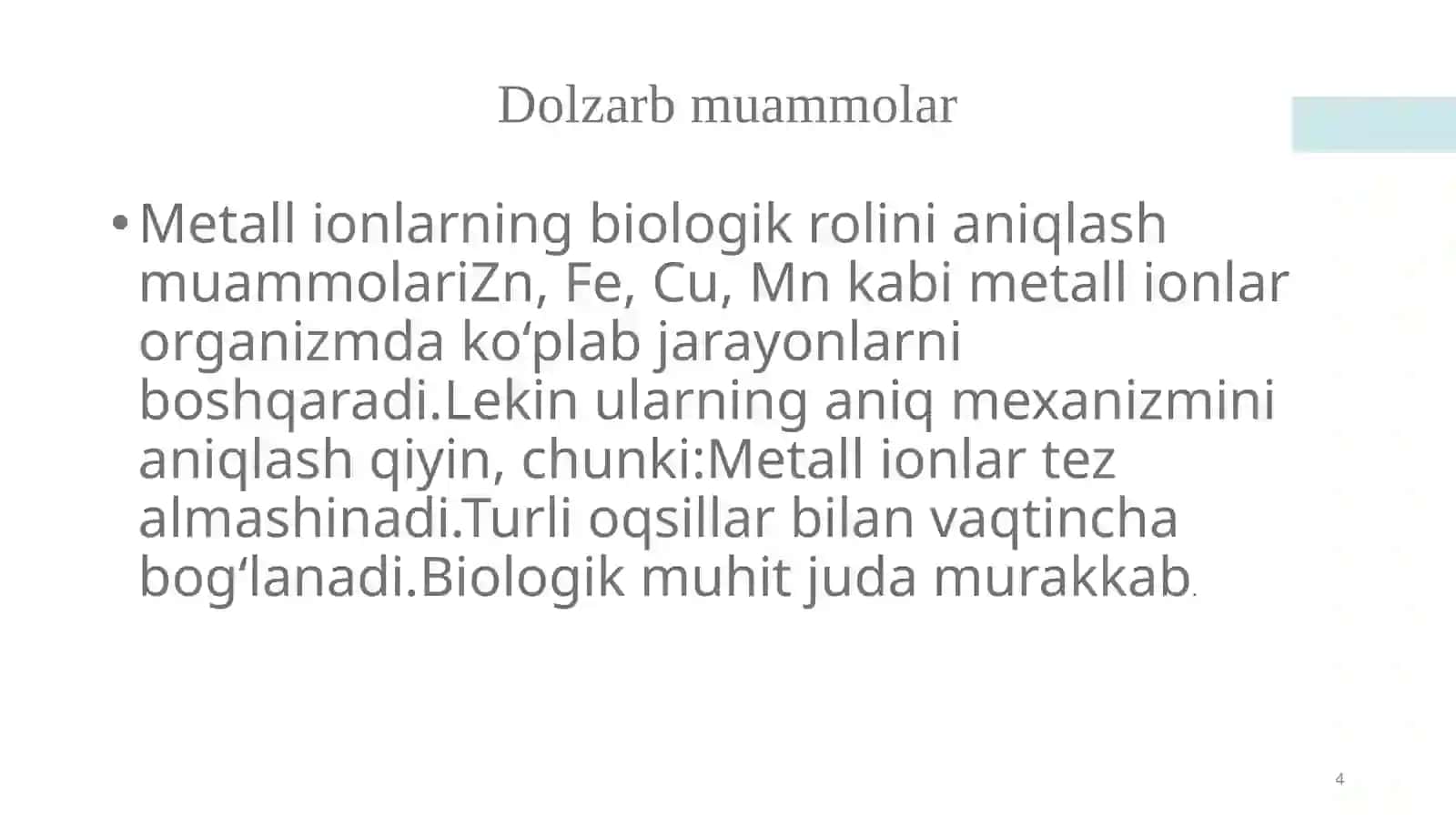 Biorganik kimyoning muammolari 4