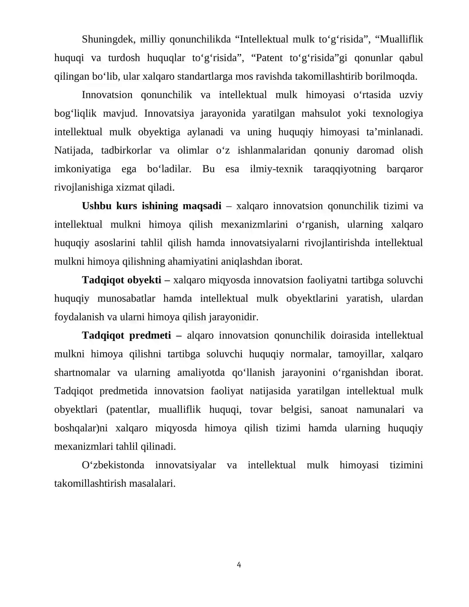 XALQARO INNOVATSION QONUNCHILIK VA INTELEKTUAL MULK HIMOYASI 4