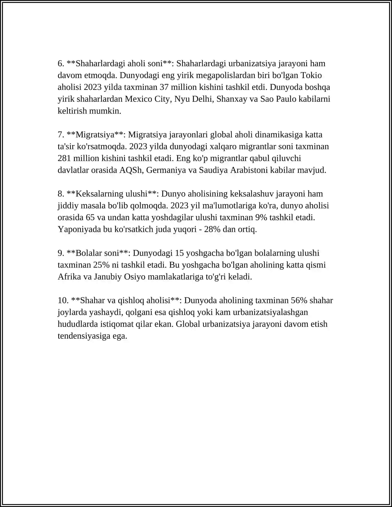 DUNYO AHOLISI VA UNING HUDUDIY JOYLASHUVI 4