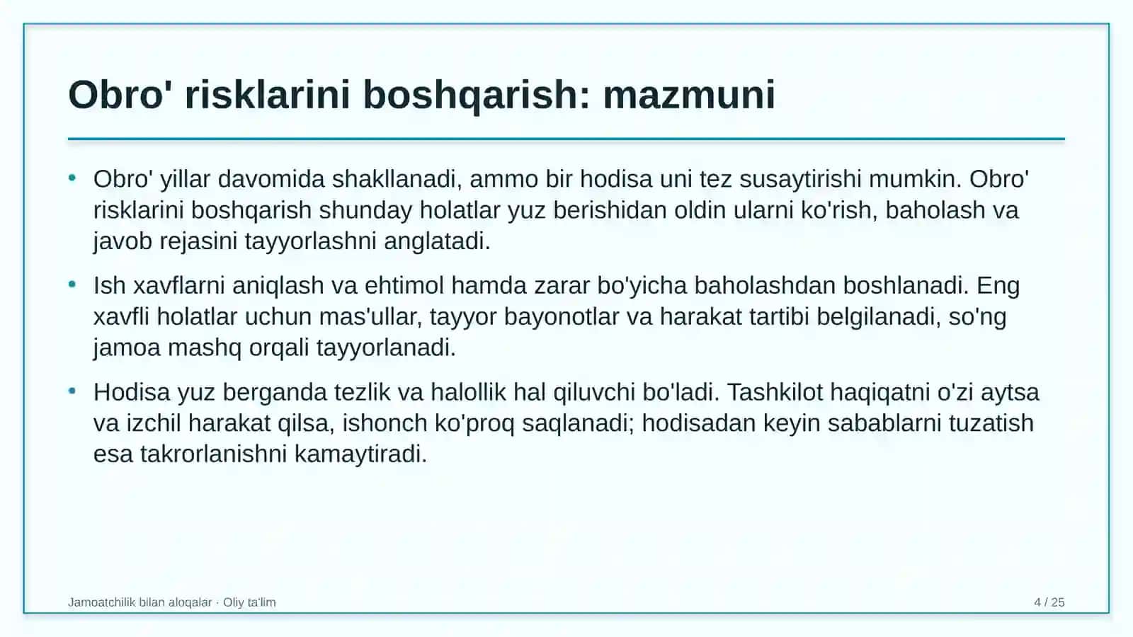 Maishiy texnika ta'mirlash ustaxonalarida obro' risklarini boshqarish 4