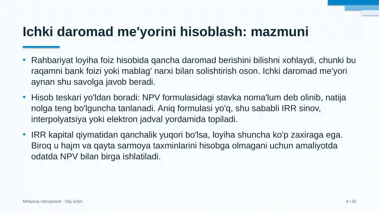 Fitnes klublarida ichki daromad me'yorini hisoblash 4