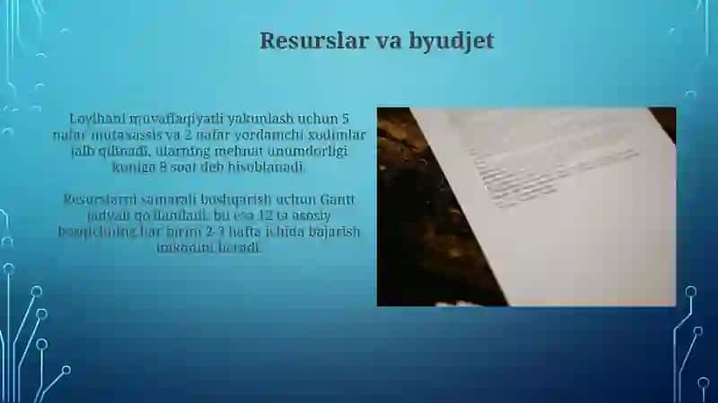 Loyiha ishlari va bosqichlari xaqida malumotlar 4