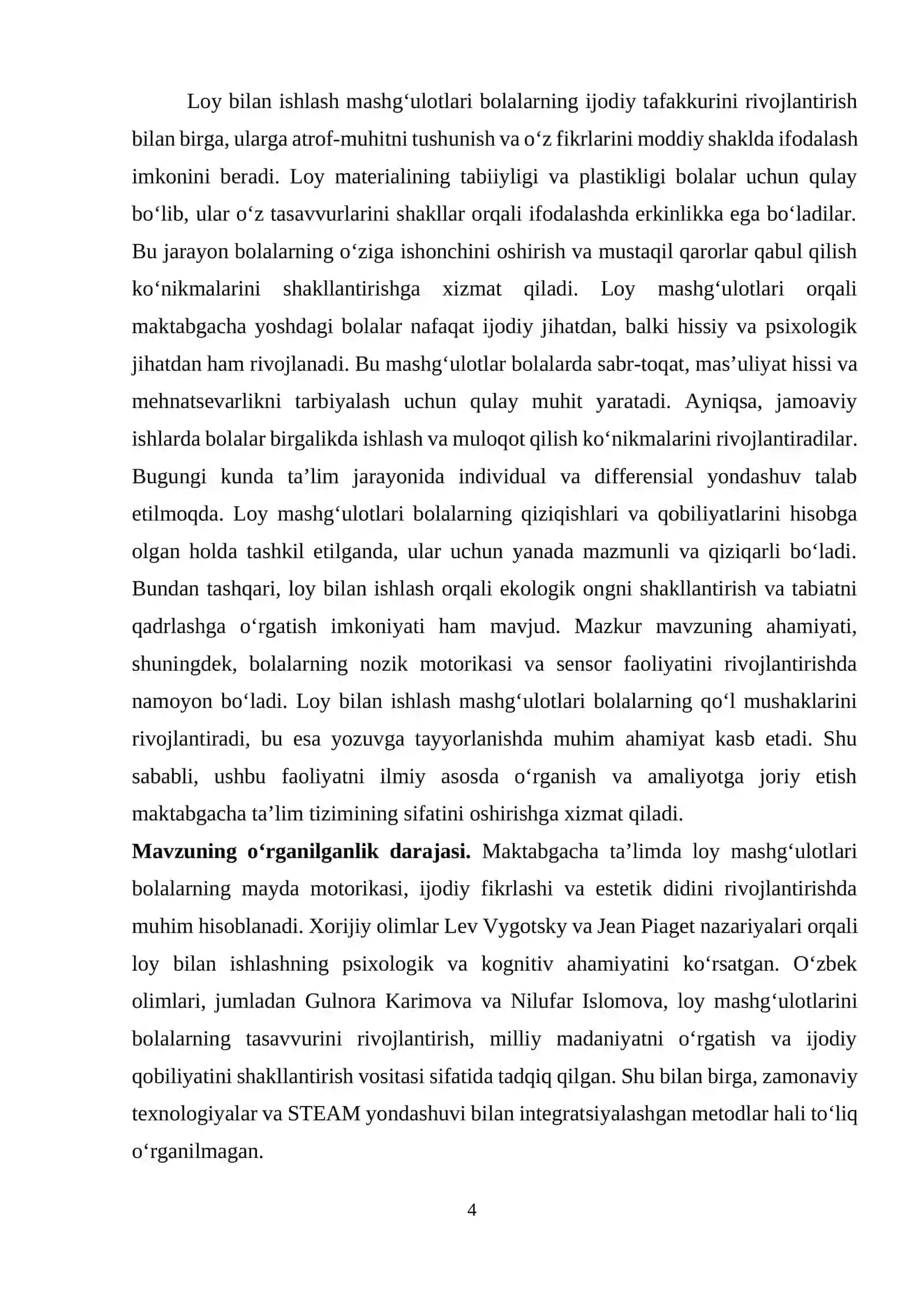 MAKTABGACHA TA'LIM TASHKILOTLARIDA LOY ISHI MASHG‘ULOTLARI 4