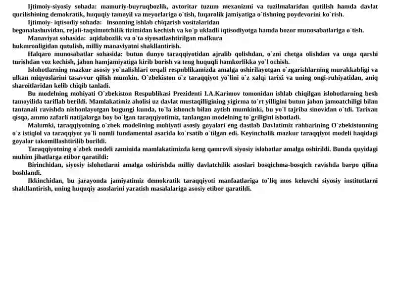 O`zbekistonning o`ziga xos istiqlol va taraqqiyot yo`li 4