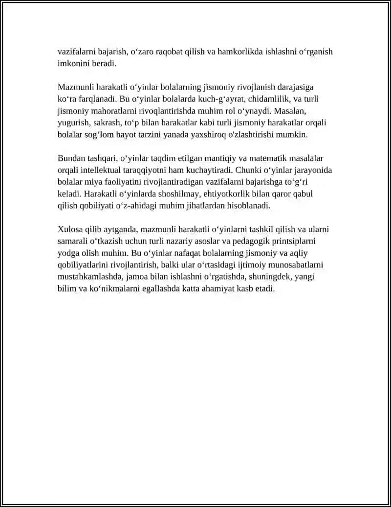 MAZMUNLI HARAKATLI OʻYINLARNI TASHKIL ETISH VA OʻTKAZISH METODIKASI 4