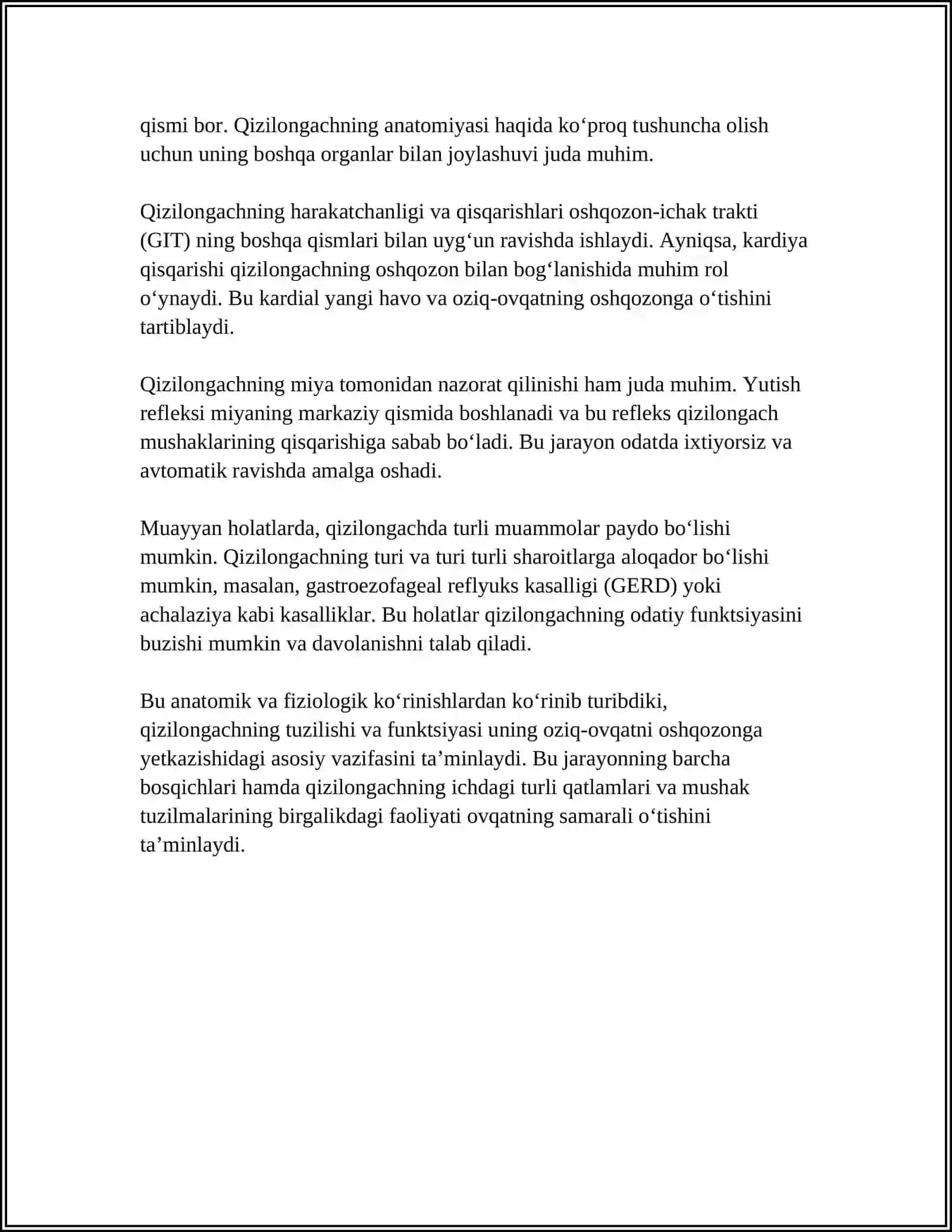 QIZILONGACH VA OSHQOZON TUZILISHI 4