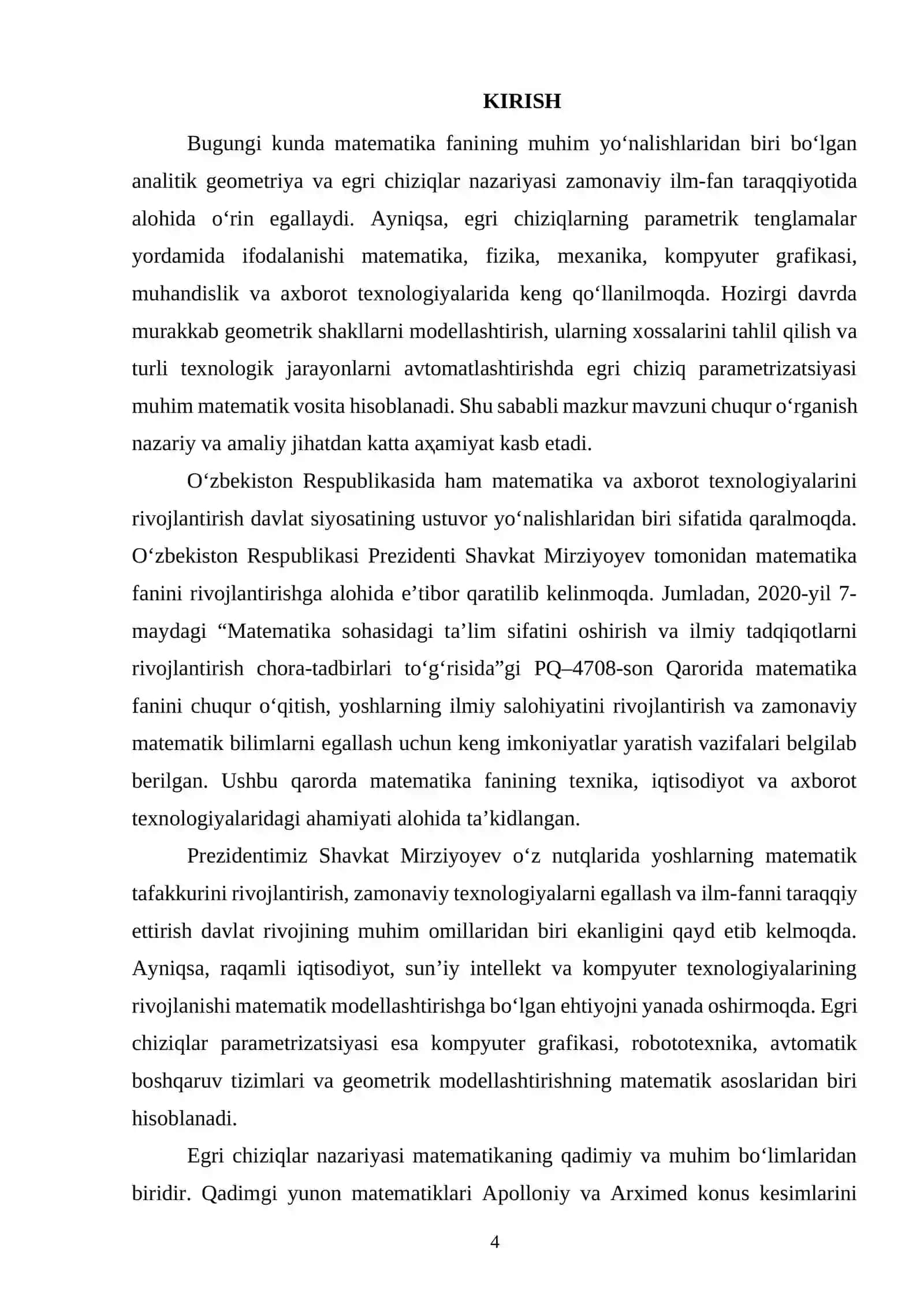 Egri chiziqning parametrizatsiyasi 4