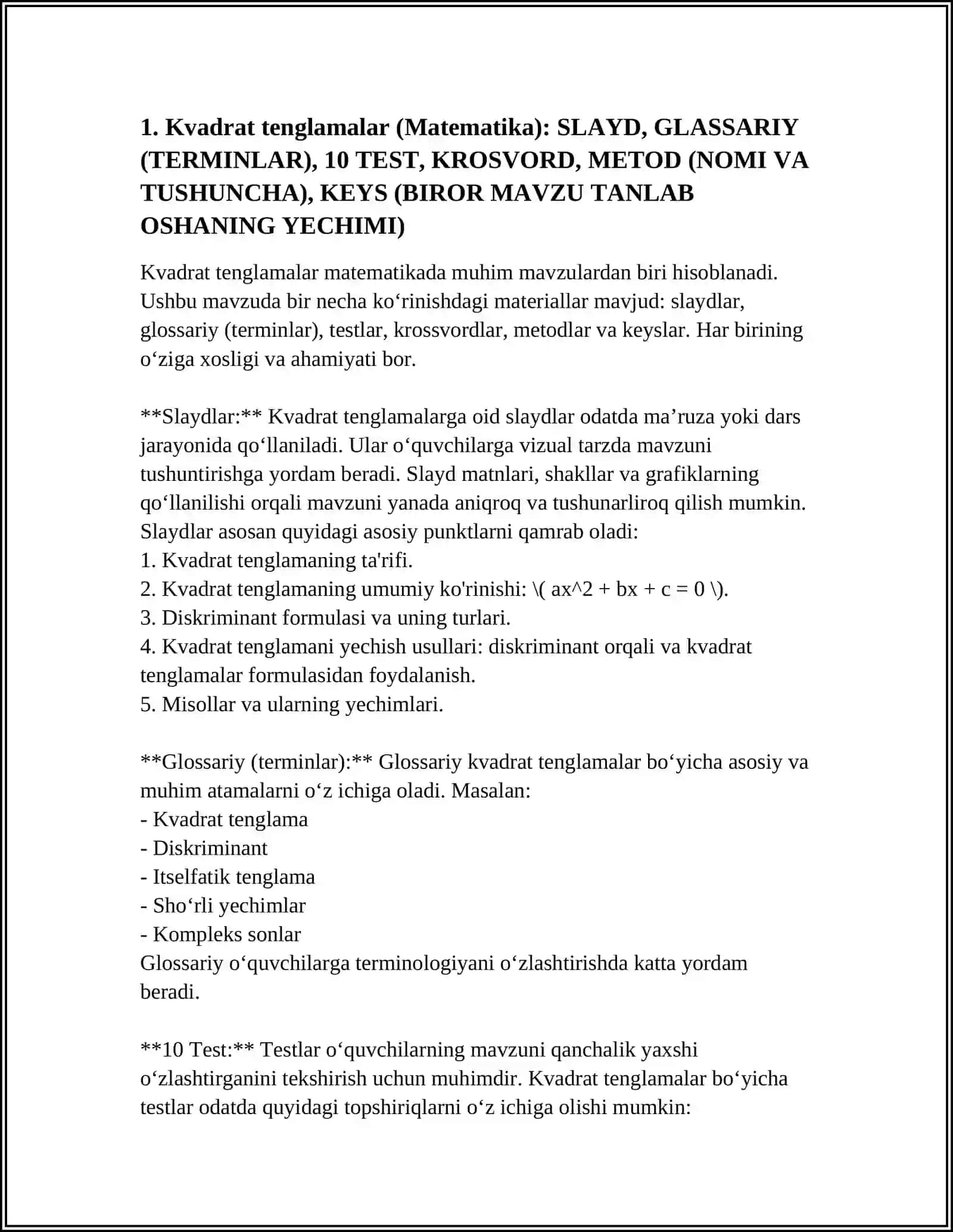 Kvadrat Tenglamalar (Matematika) 4