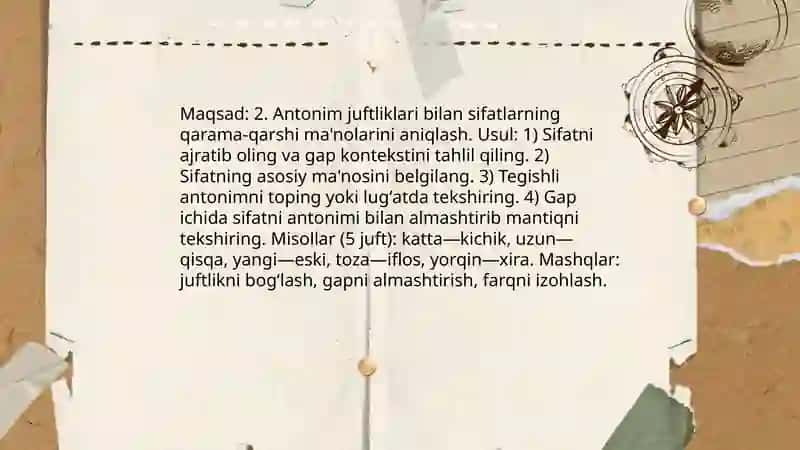 Sifat soʻz turkumini oʻrganishdagi leksik-semantik mashqlar 4