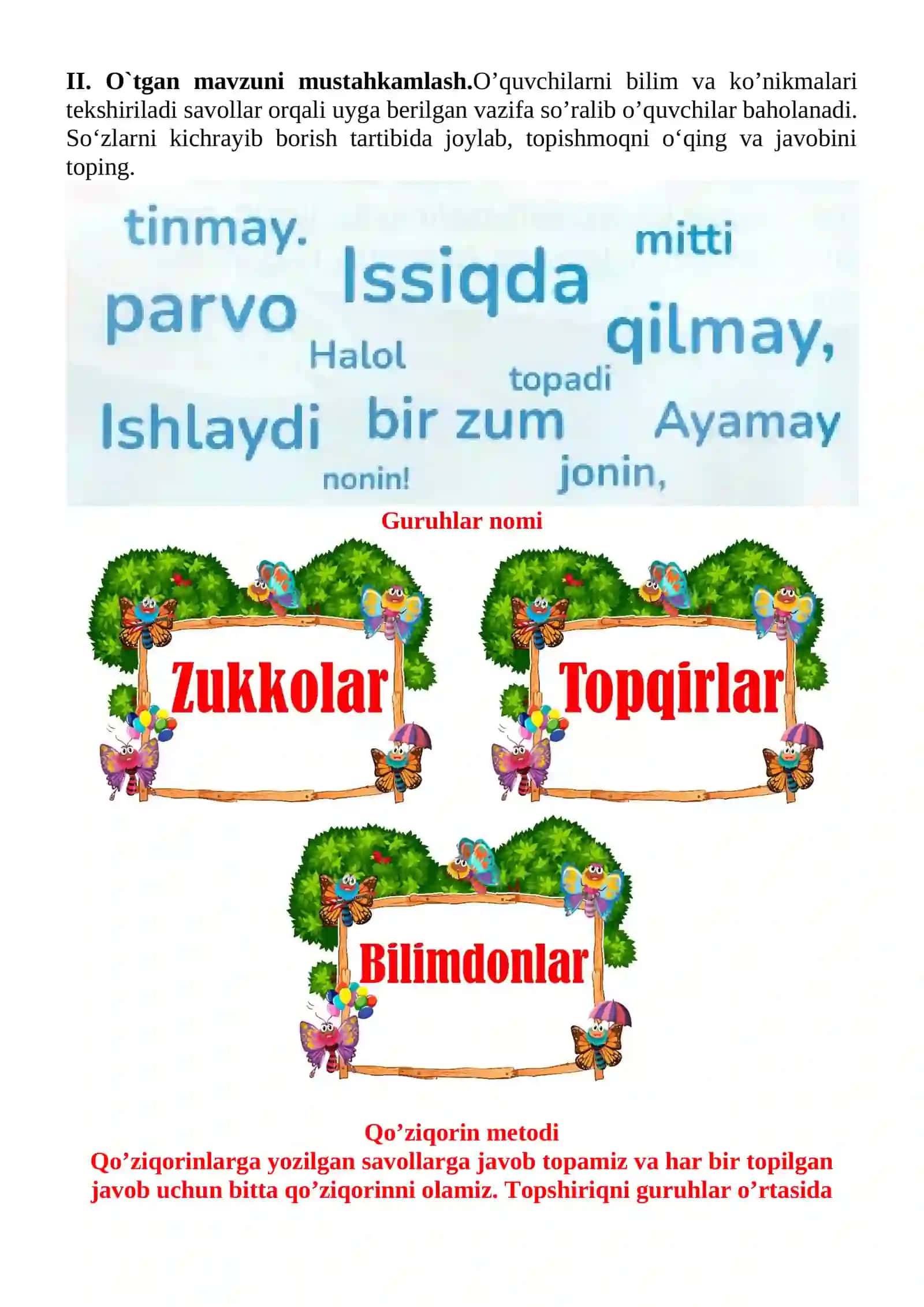 Qo‘shiqqa bo'lamiz jo‘r 1-sinf o'qish savodxonligi dars ishlanmasi 4