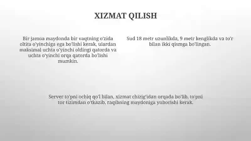 Volebol Òyin qoidalari va Õlchamlari 4