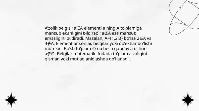 To'plam tushunchasi va elementning belgilanishi 4