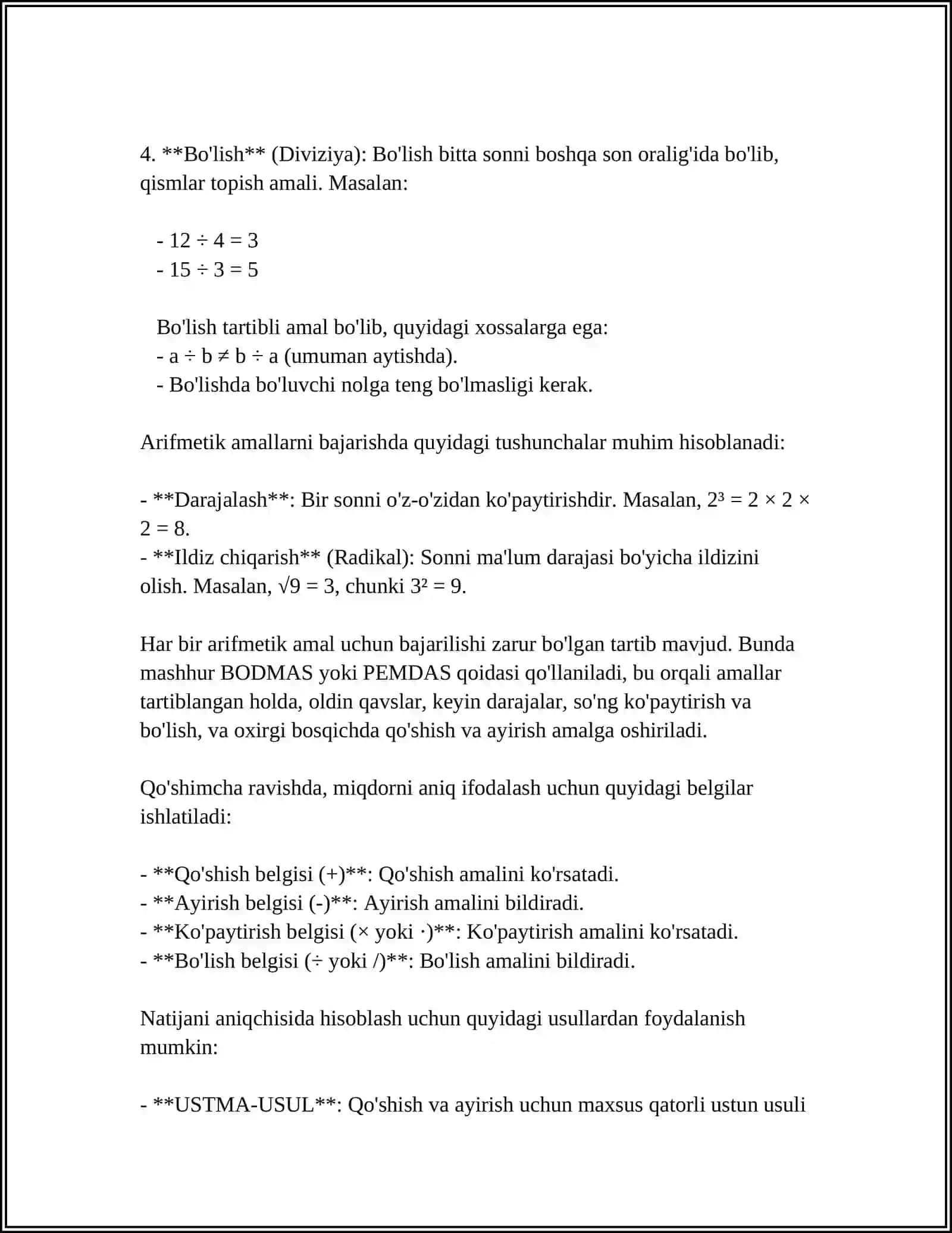 ACCESS DASTURIDA MATEMATIK AMALLARNI BAJARISH 4