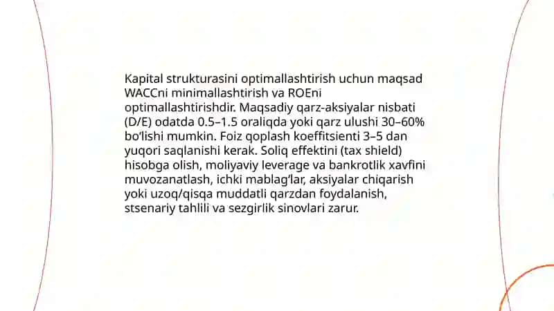 Korxonada kapital qiymatlarini boshqarish 4