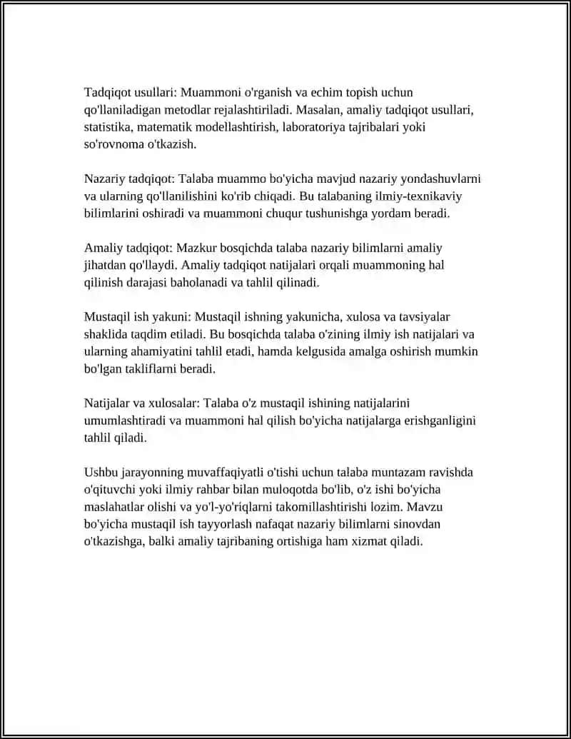 Mavzu bo'yicha mustaqil ish tayyorlab ber 4