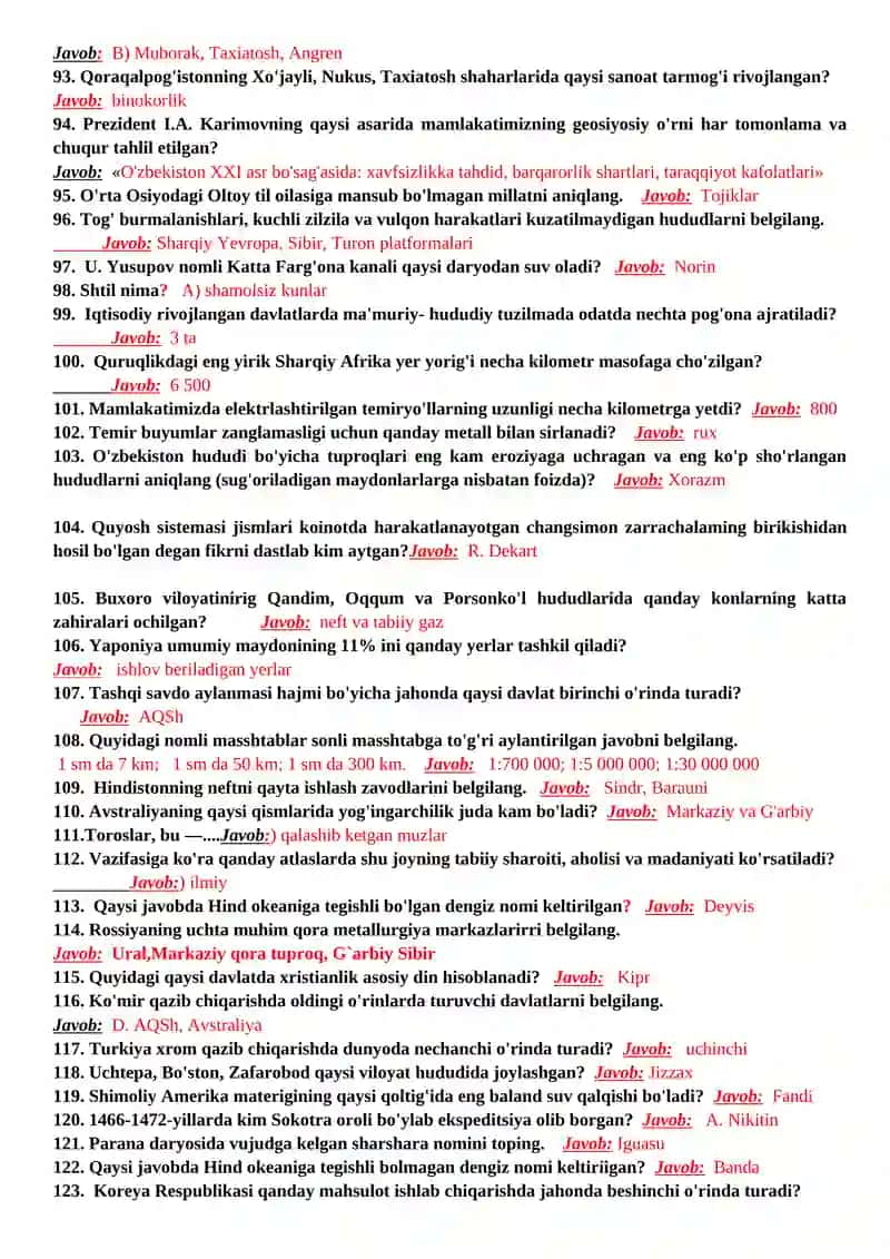 GEOGRAFIYA ONLAYN TEST 1–VARIANT 4