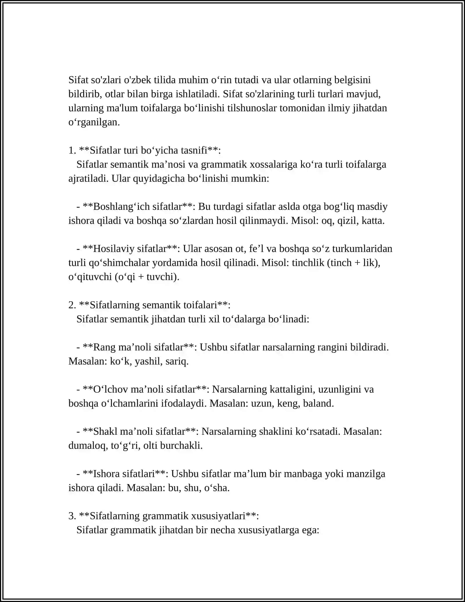 SIFAT SOʻZ TURKUMI 4