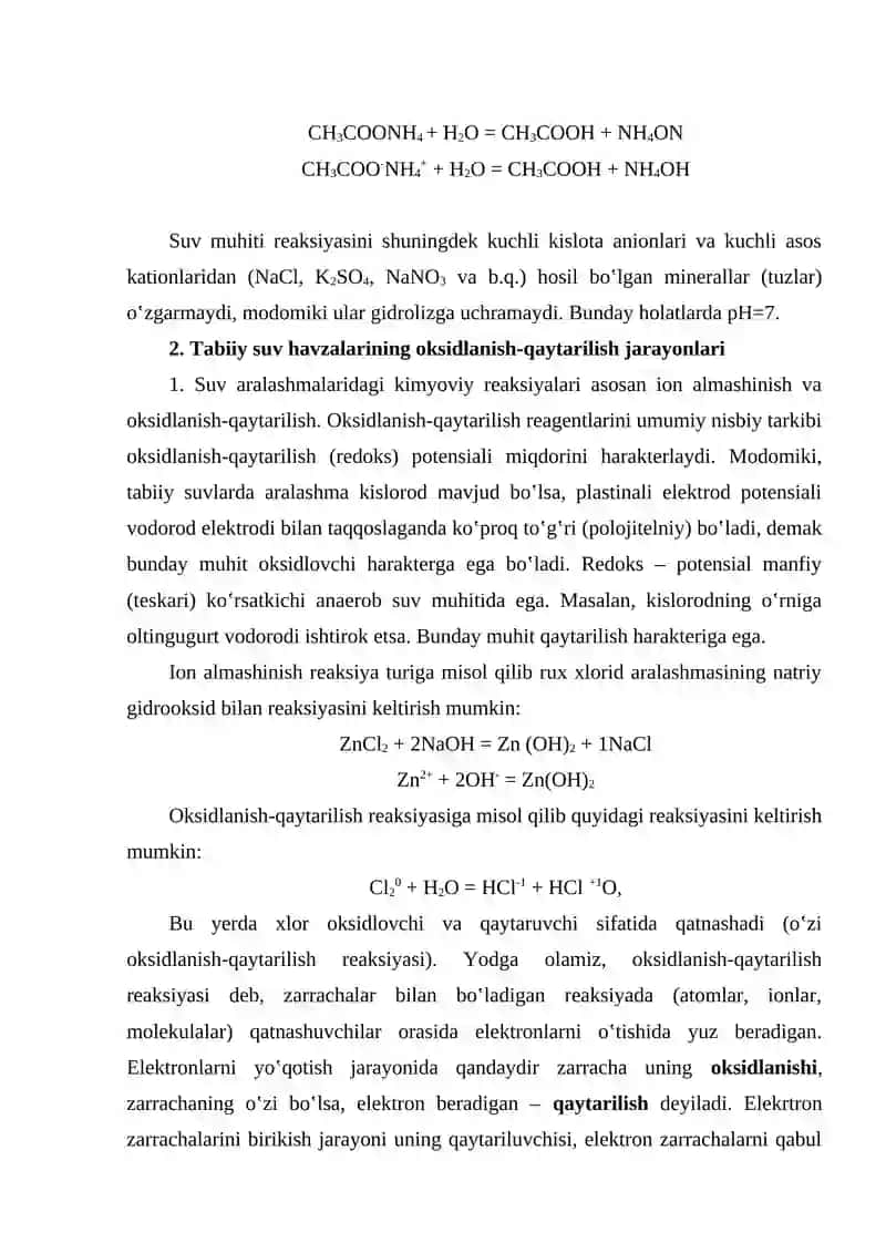 Tabiiy suv havzalaridagi kimyoviy jarayonlar 4