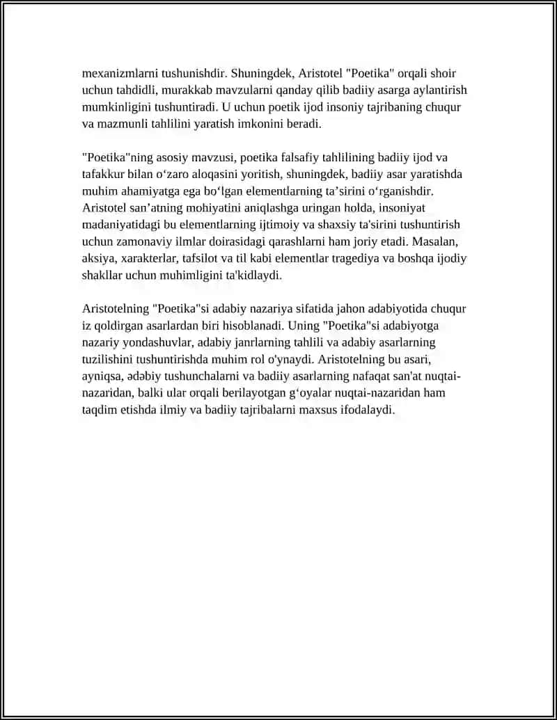 ARISTOTELNING POETIKA ASARINI OʻRGANISH SHARHI YOZISH 4