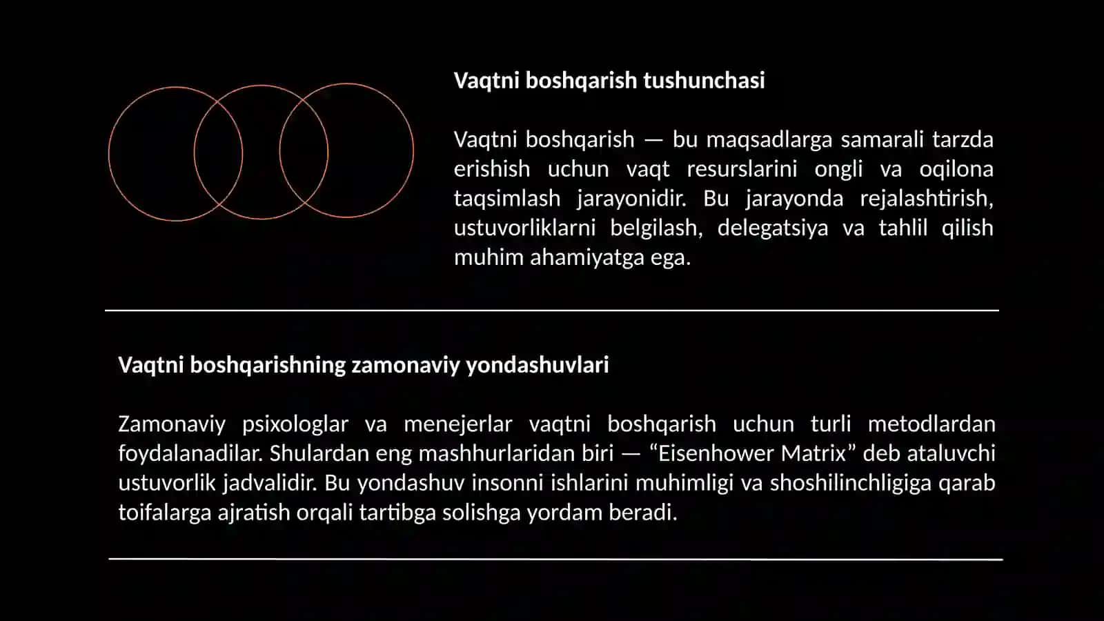 Vaqtni boshqarishda "Eisenhower Matrix" (muhim va shoshilinch ish ajratish) 4