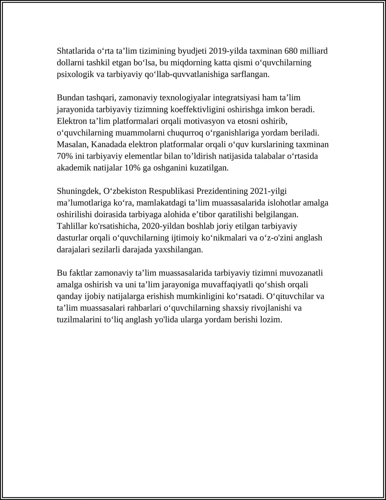 ZAMONAVIY TAʼLIM MUASSASALARI TARBIYAVIY TIZIMI VA UNING RIVOJLANISH TENDENSIYASI 4