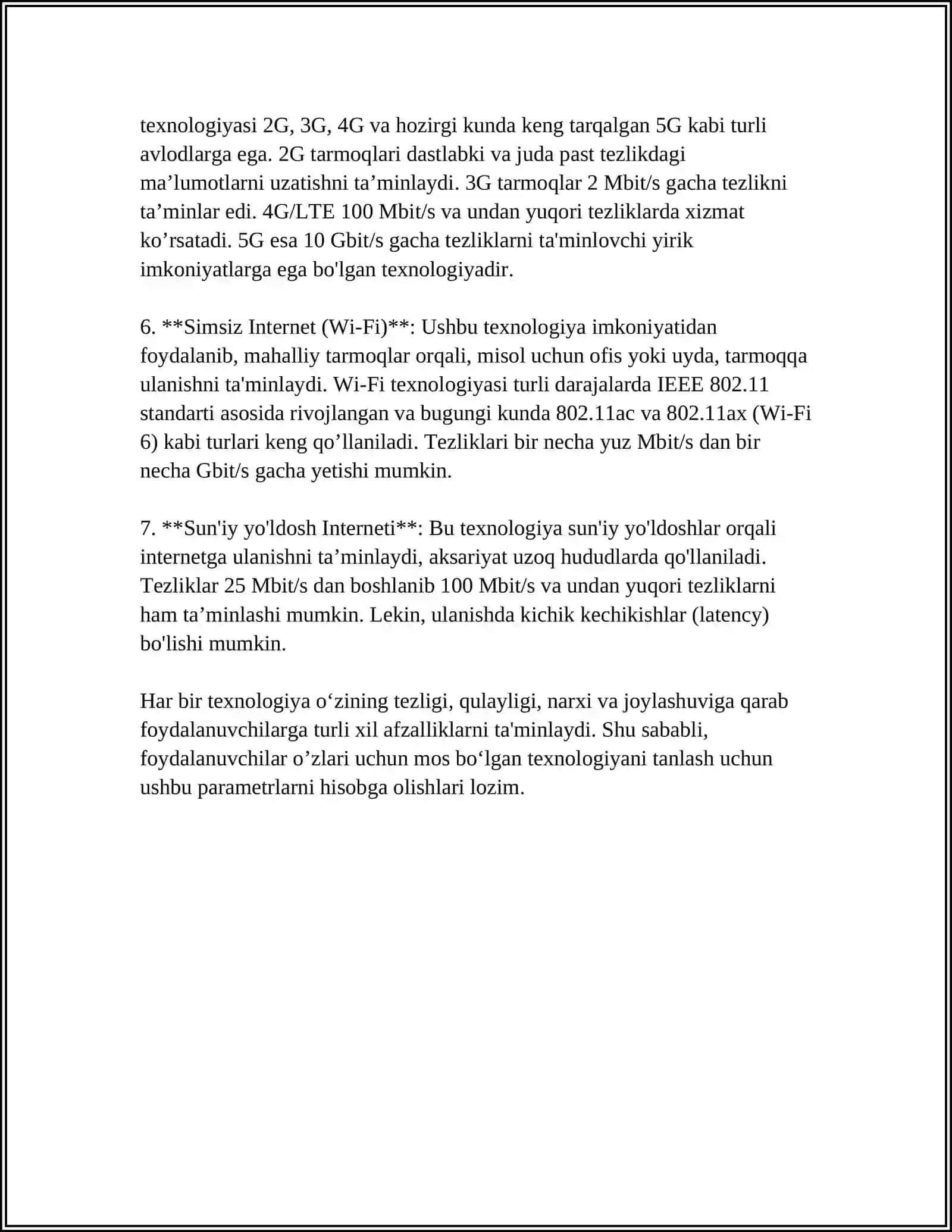 TARMOQ STANDARTLARI PROTOKOLLARI VA XIZMATLARI INTERNET TARMOGʻIGA BOGʻLANISH USULLARI WIB-SERVES XIZMATLARI 4