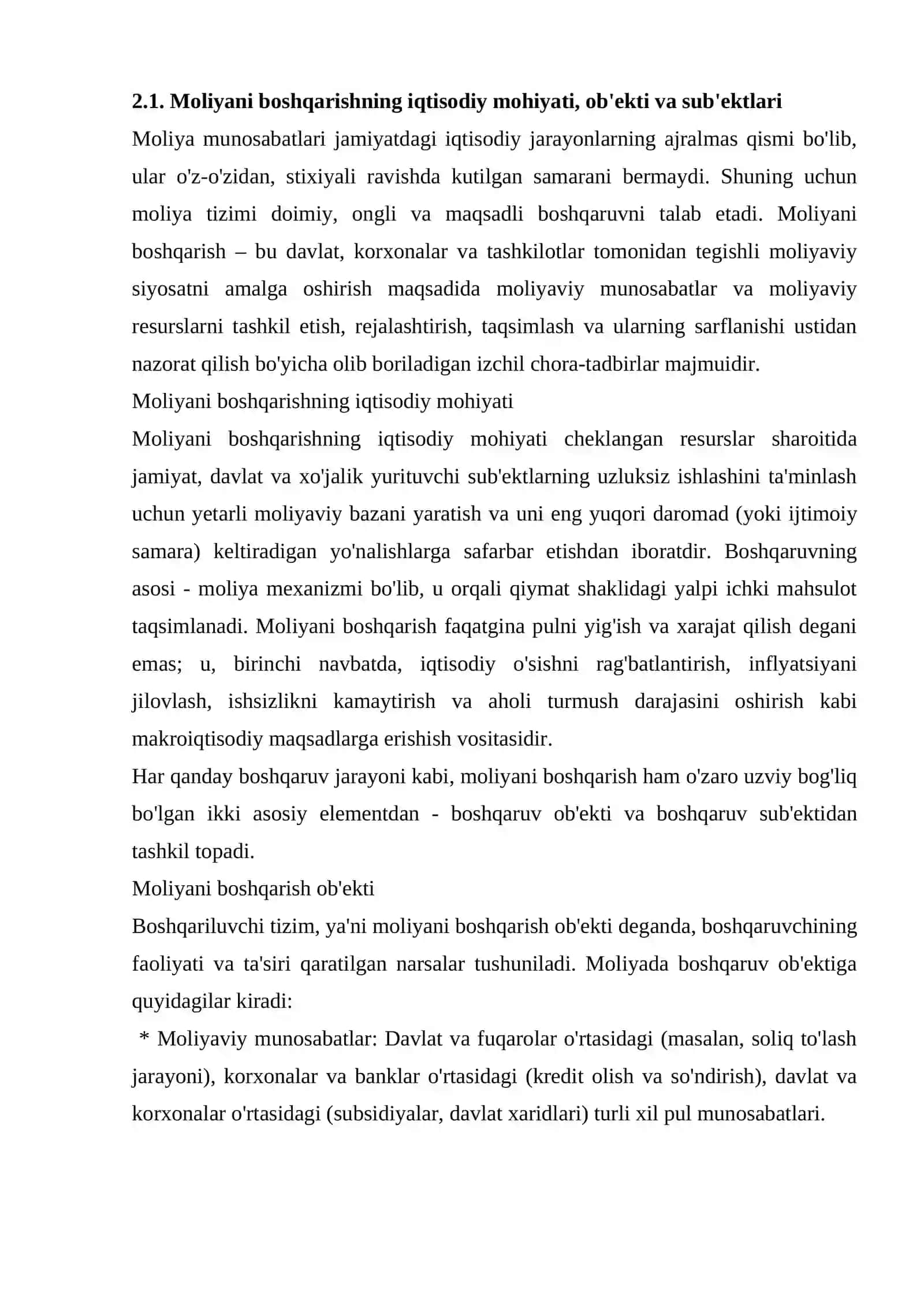 MOLIYANI BOSHQARISHNING MOHIYATI, ZARURLIGI VA AHAMIYATI 4