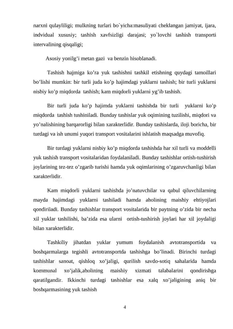Avtotransportda yuk tashishning tasnifi 4