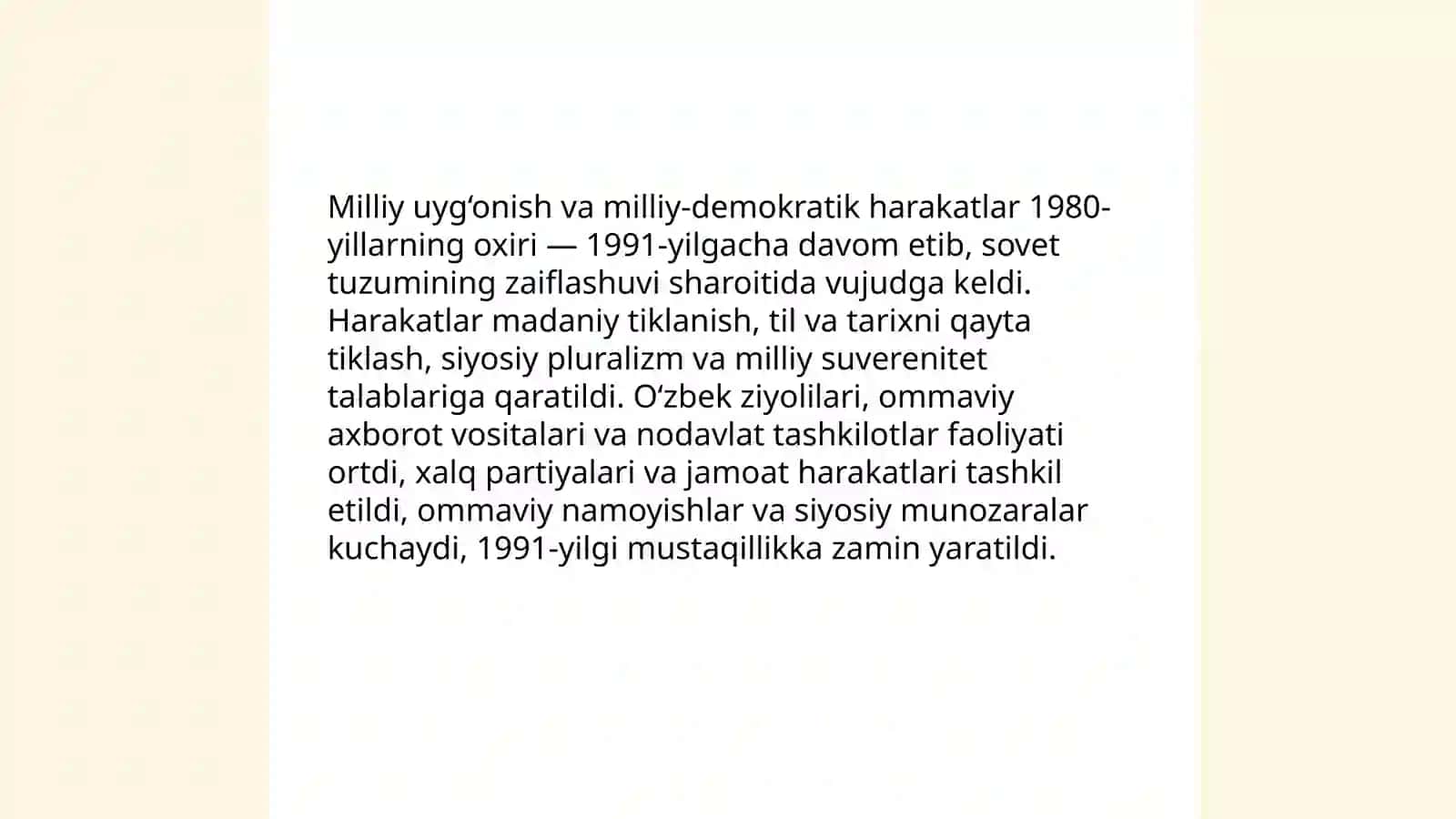 MUSTAQILLIKKA ERISHISH ARAFASIDA O‘ZBEKISTONDAGI IJTIMOIY-SIYOSIY JARAYONLAR 4