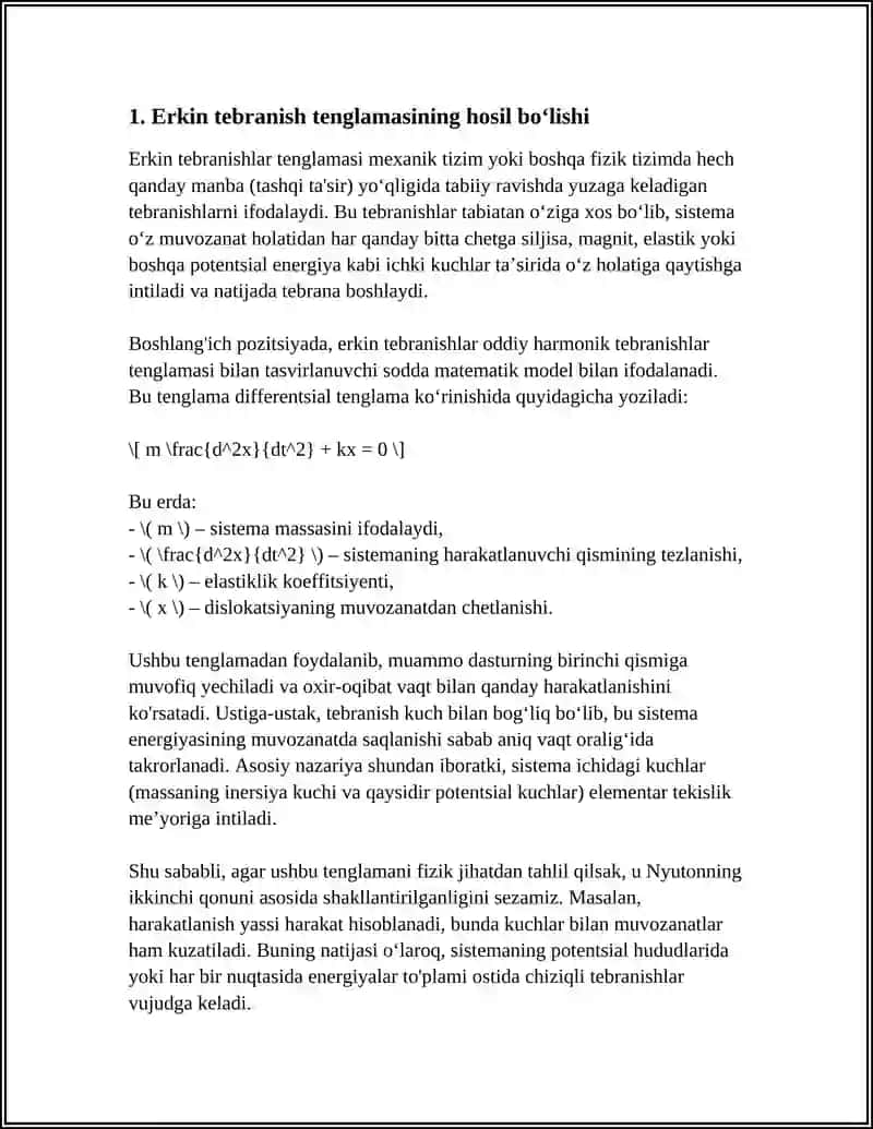 ERKIN TEBRANISHLAR TENGLAMASI 4