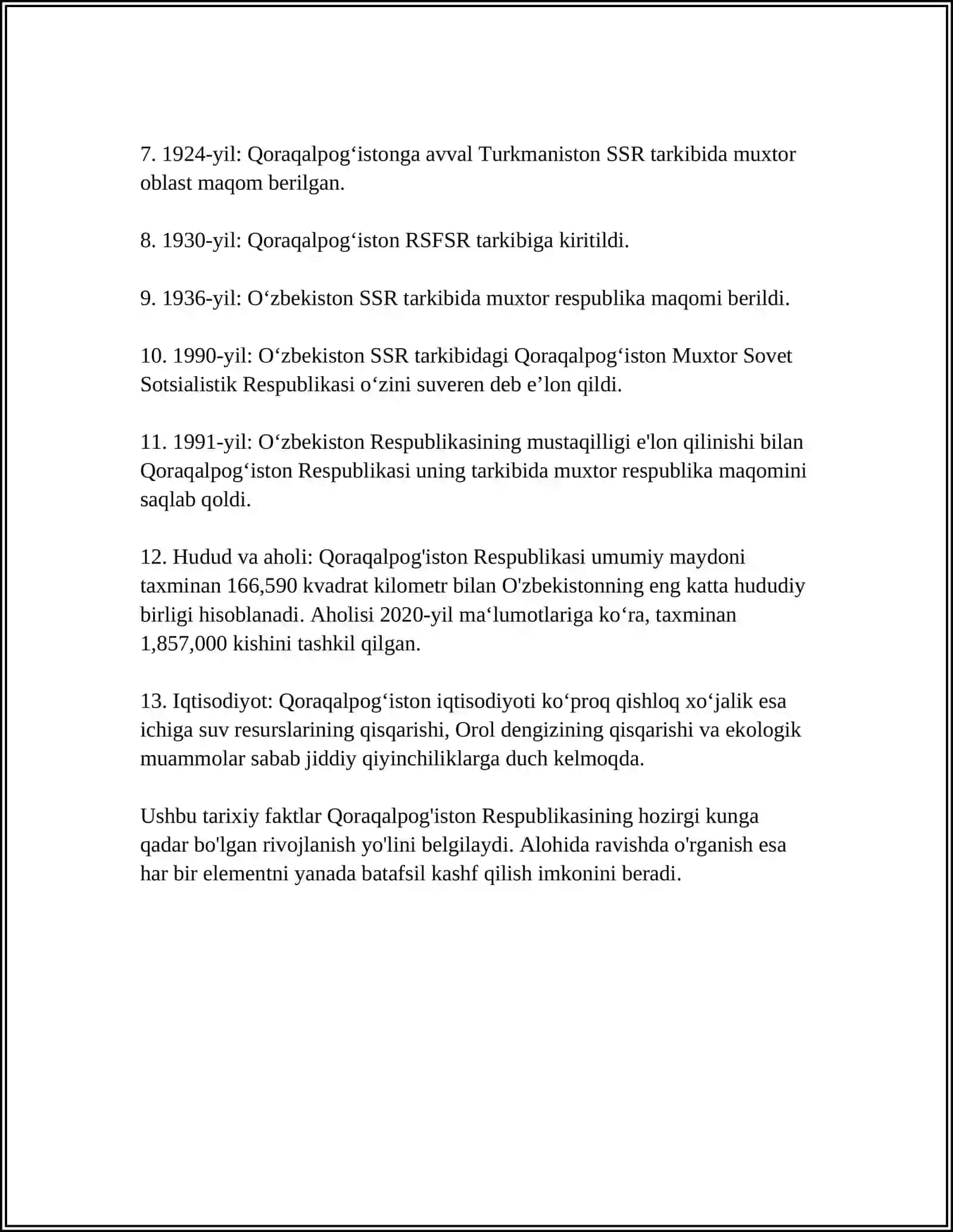 Qoraqalpo'g'iston Respublikasi Tarixi 4