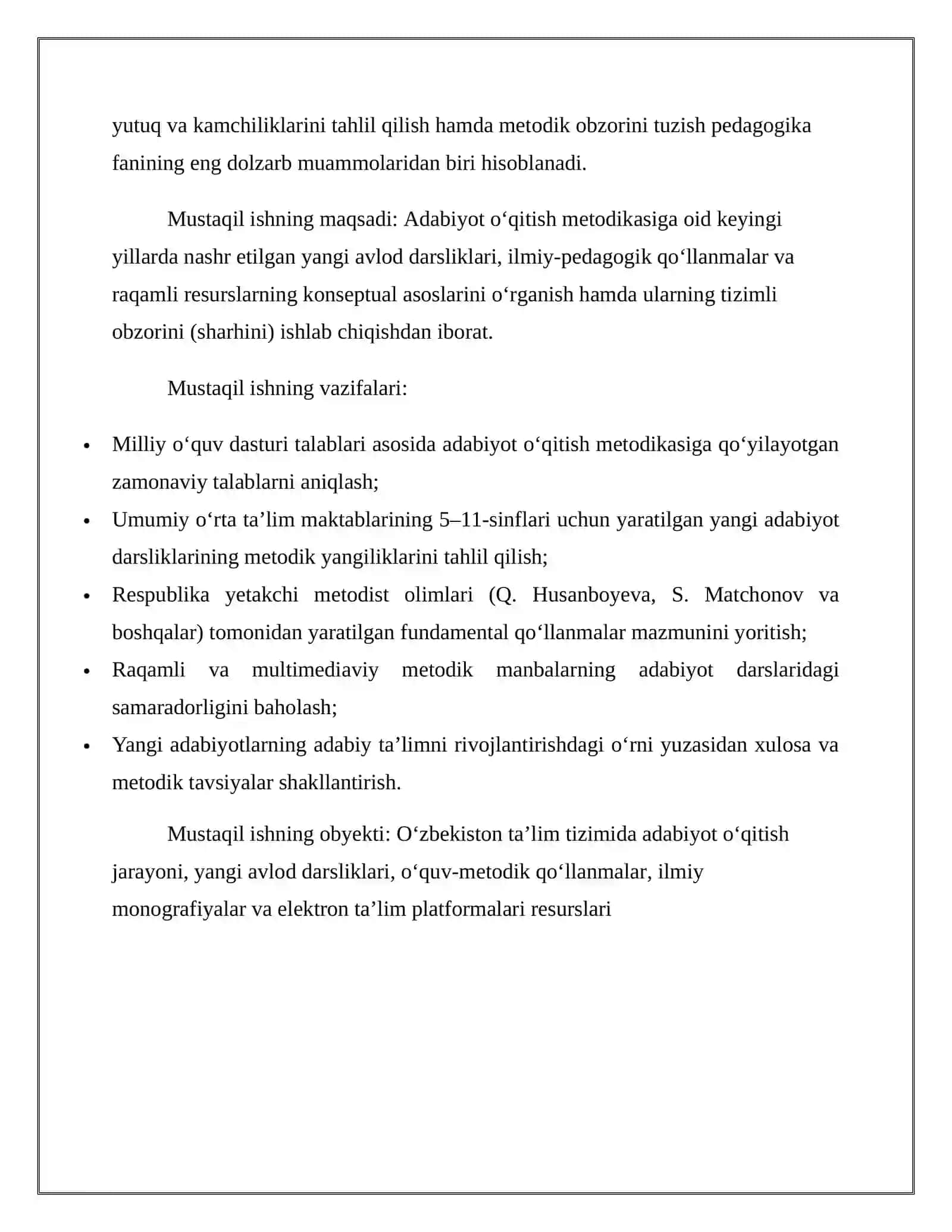 Adabiyot o‘qitish metodikasiga oid yangi adabiyotlarning obzorini tuzish 4