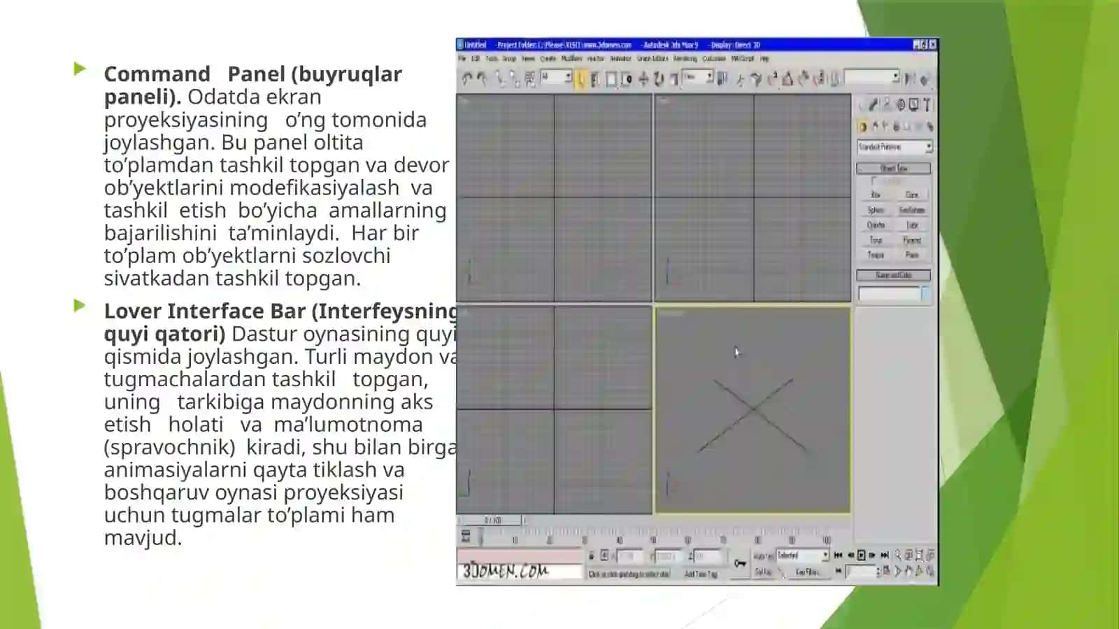 3D MAX YORITGICHLAR VA KAMERALARI O'RNATISH 4