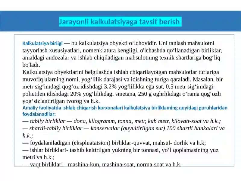 JARAYONLI KALKULATSIYA QILISH USULI 4