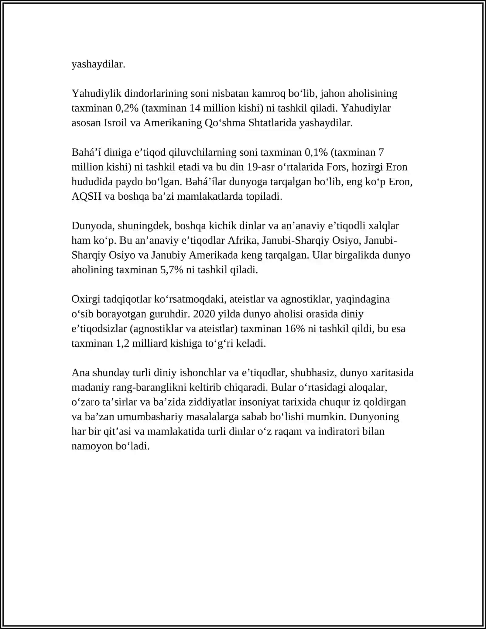 DUNYO XALQLARI MADANIYATIDAGI UMUMIYLIK VAFARQLAR 4