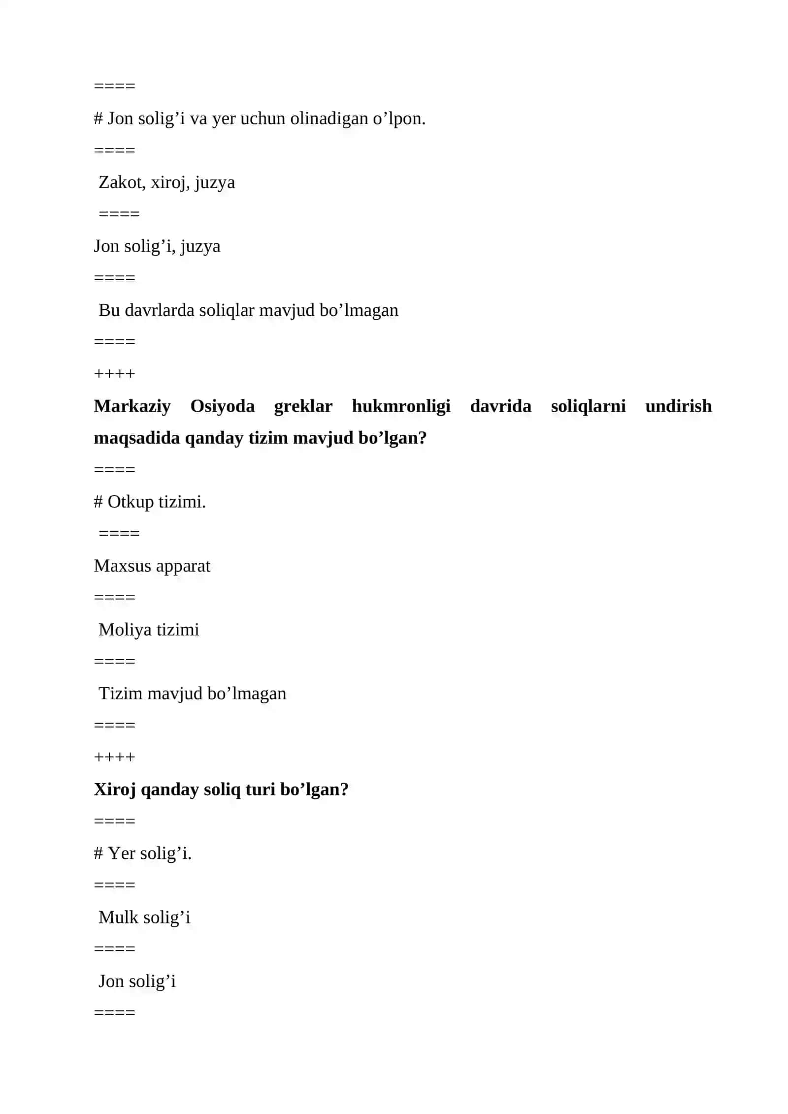 "SOLIQ NAZARIYASI" FANIDAN TEST TOPSHIRIQLARI 4