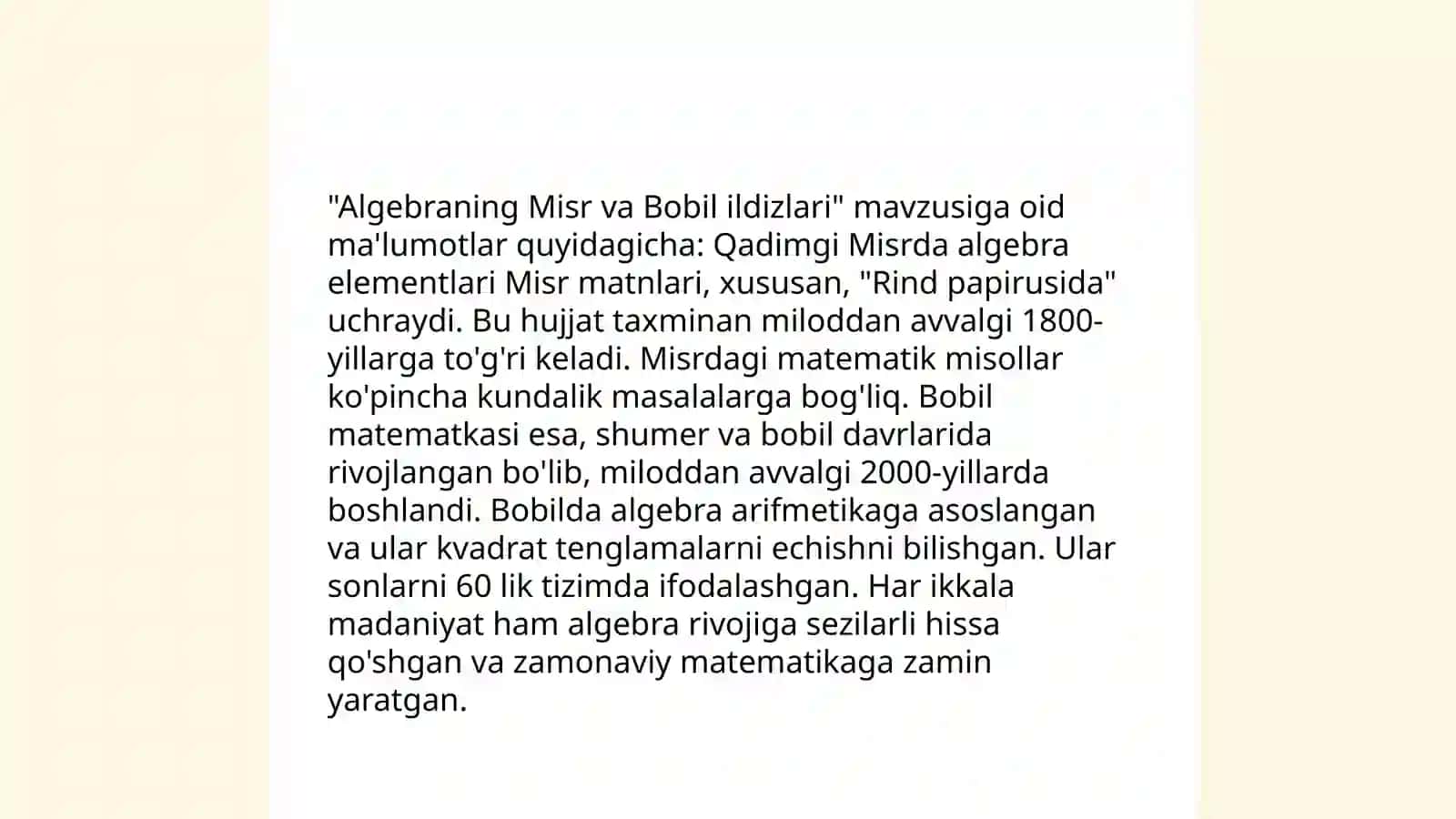 Algebra elementlari mavzusida tarixiy materiallardan foydalanish 4