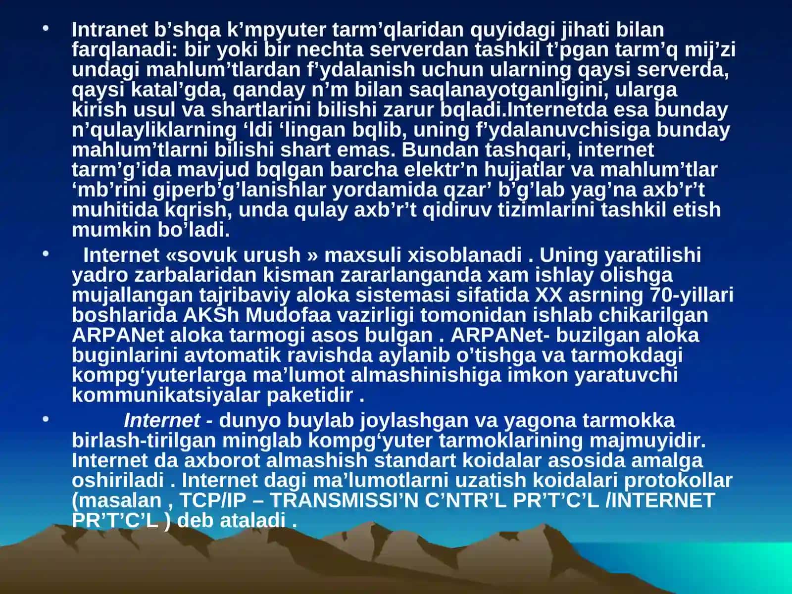 Internet tarmog’i. Lokal va global tarmoqlar 4