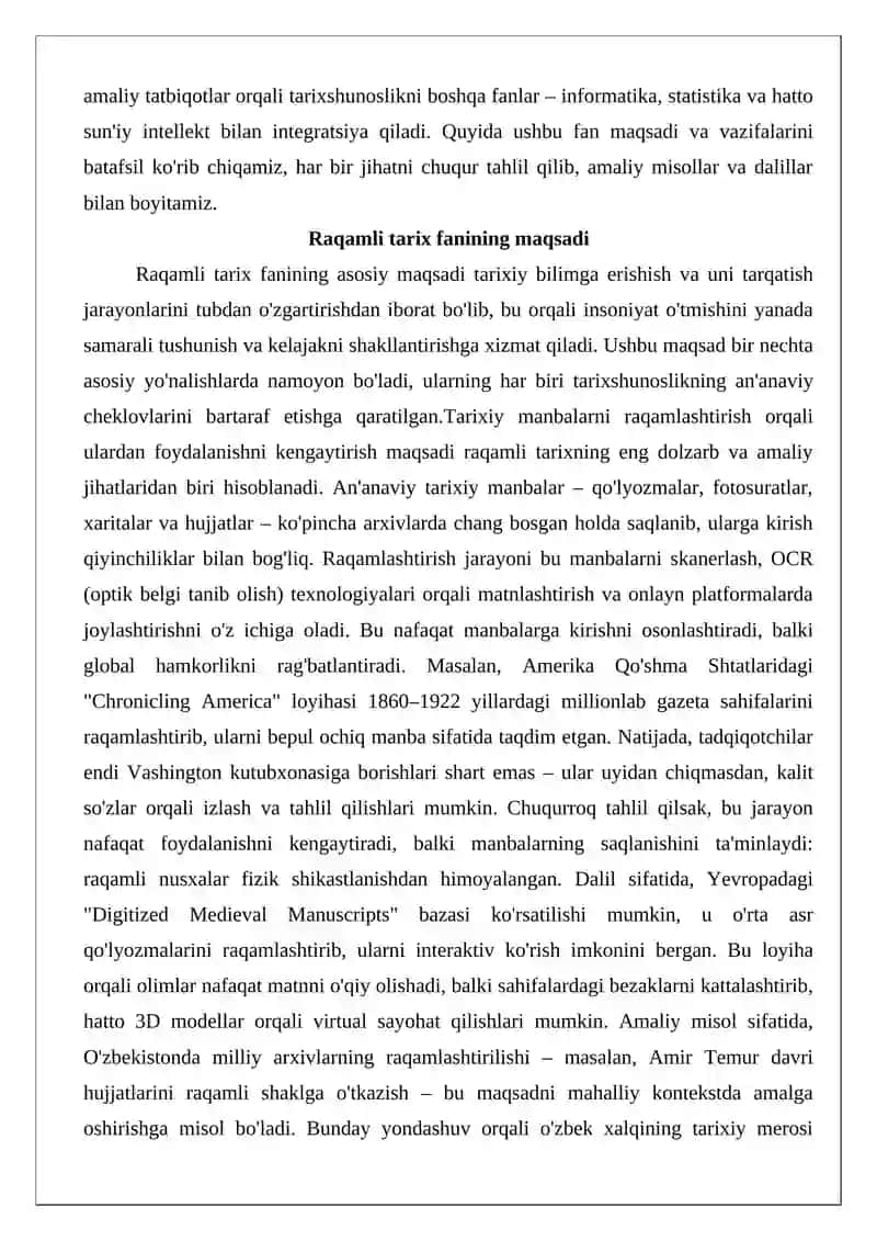 Raqamli tarix Fanining maqsadi va vazifalari 4