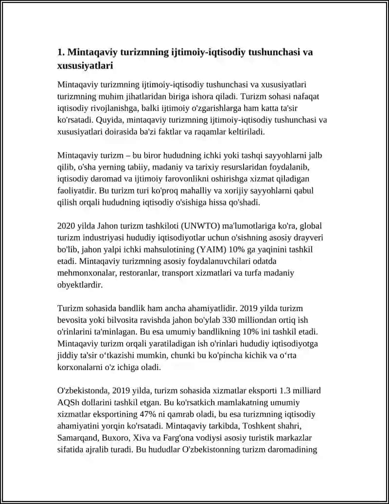 MINTAQAVIY TURIZMNING IJTMOIY-IQTSODIY MAZMUNI, ULARNING TURIZMNI RIVOJLANTIRISHDAGI AHAMIYATI 4