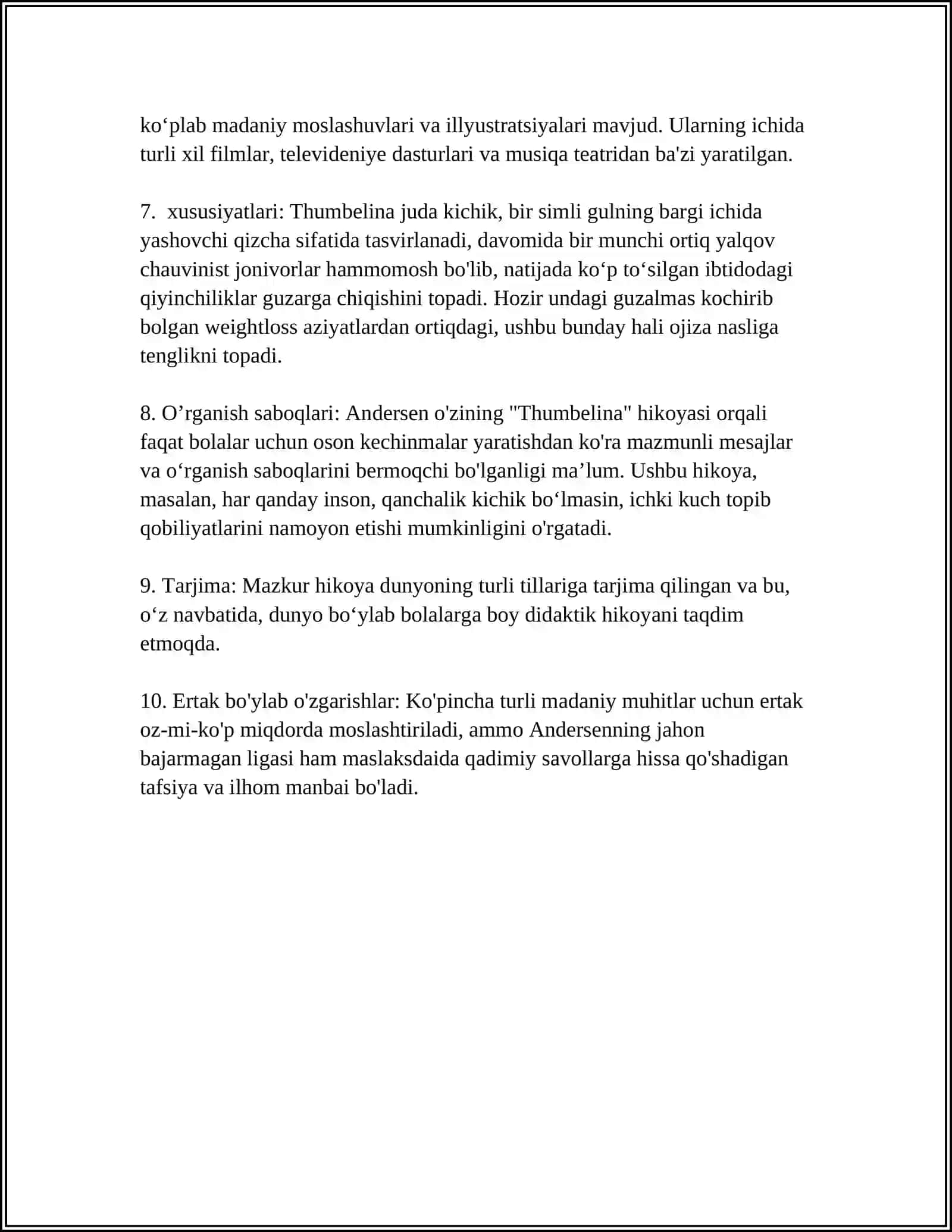 TRANSLATE "THUMBELINA" SHORT STORY 4