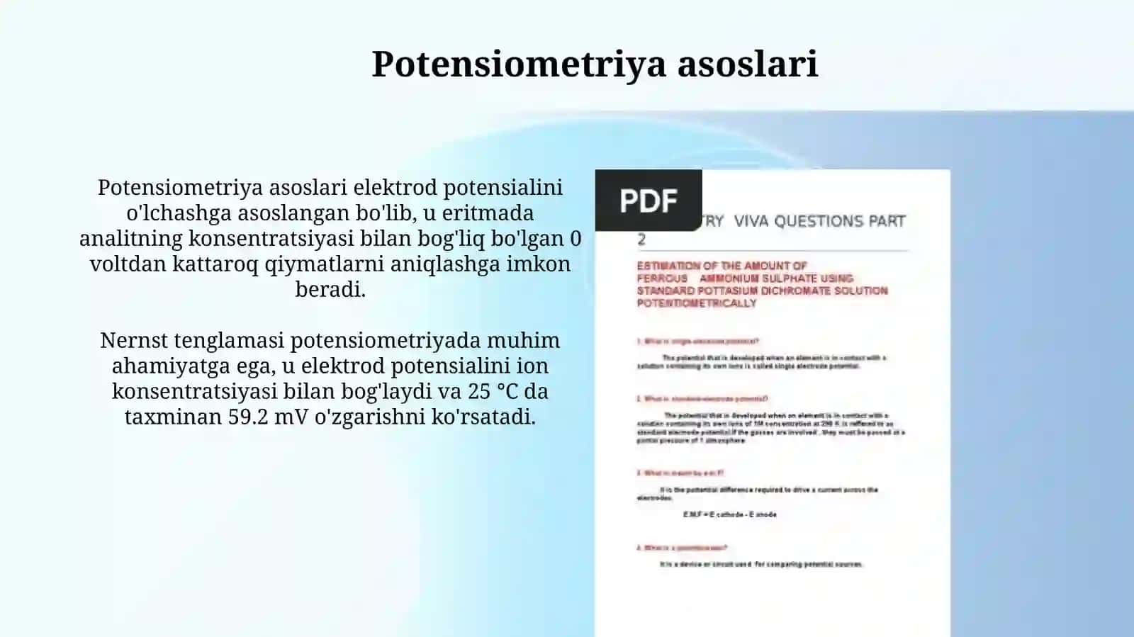 Potesiometrik usuli bilan eritmalarda Rh ni aniqlash 4