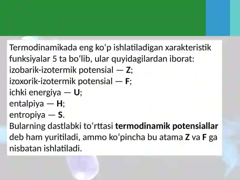 Termodinamik potensiallar. Xarakteristik funksiyalar 4
