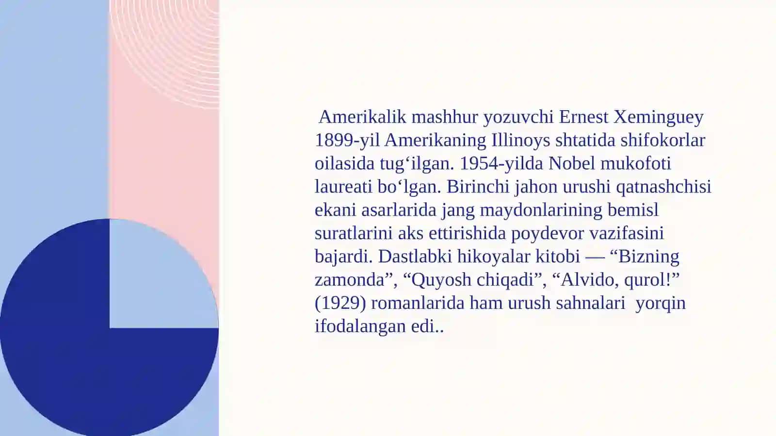 E.Xeminguey ijodida inson va borliq muammosi talqini 4