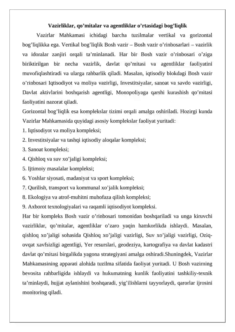 Vazirlar Mahkamasi agentliklar va qo’mitalar 4