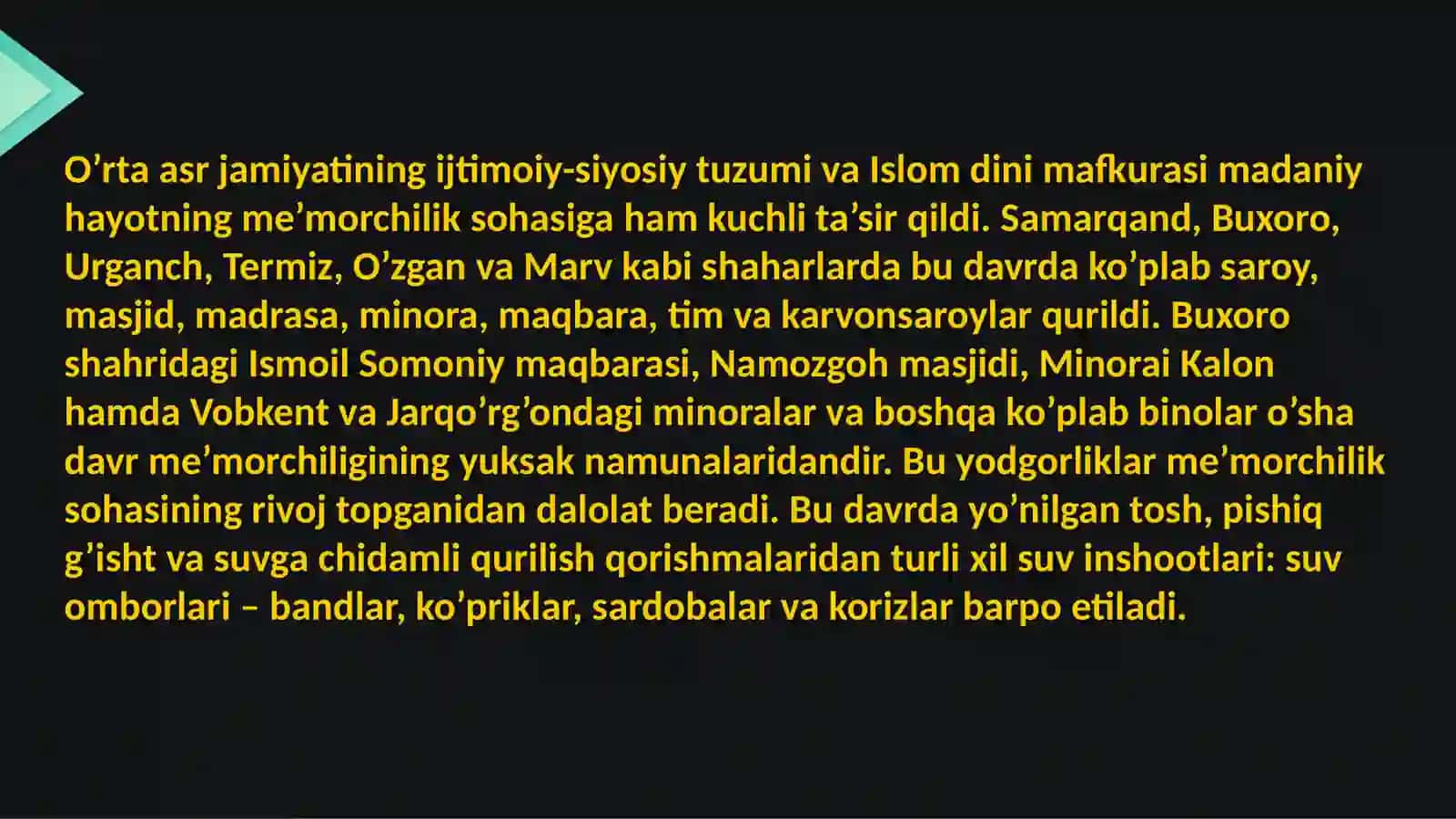 O’rta Osiyoda IX X asrlardagi me’morchilikdagi o’zgarishlar 4