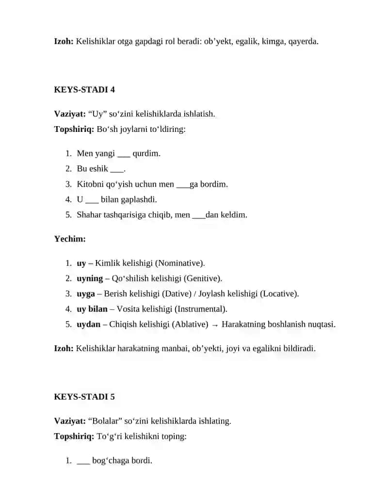 Otlarning grammatik kategoriyalari: kelishik kategoriyasi 4